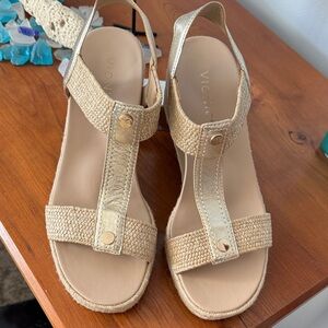 Vionic Gold Braided T-Strap Slingback Wedge Sandals- NEW